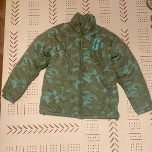 Forum sz large men’s snowboarding jacket army green/blue excellent condition